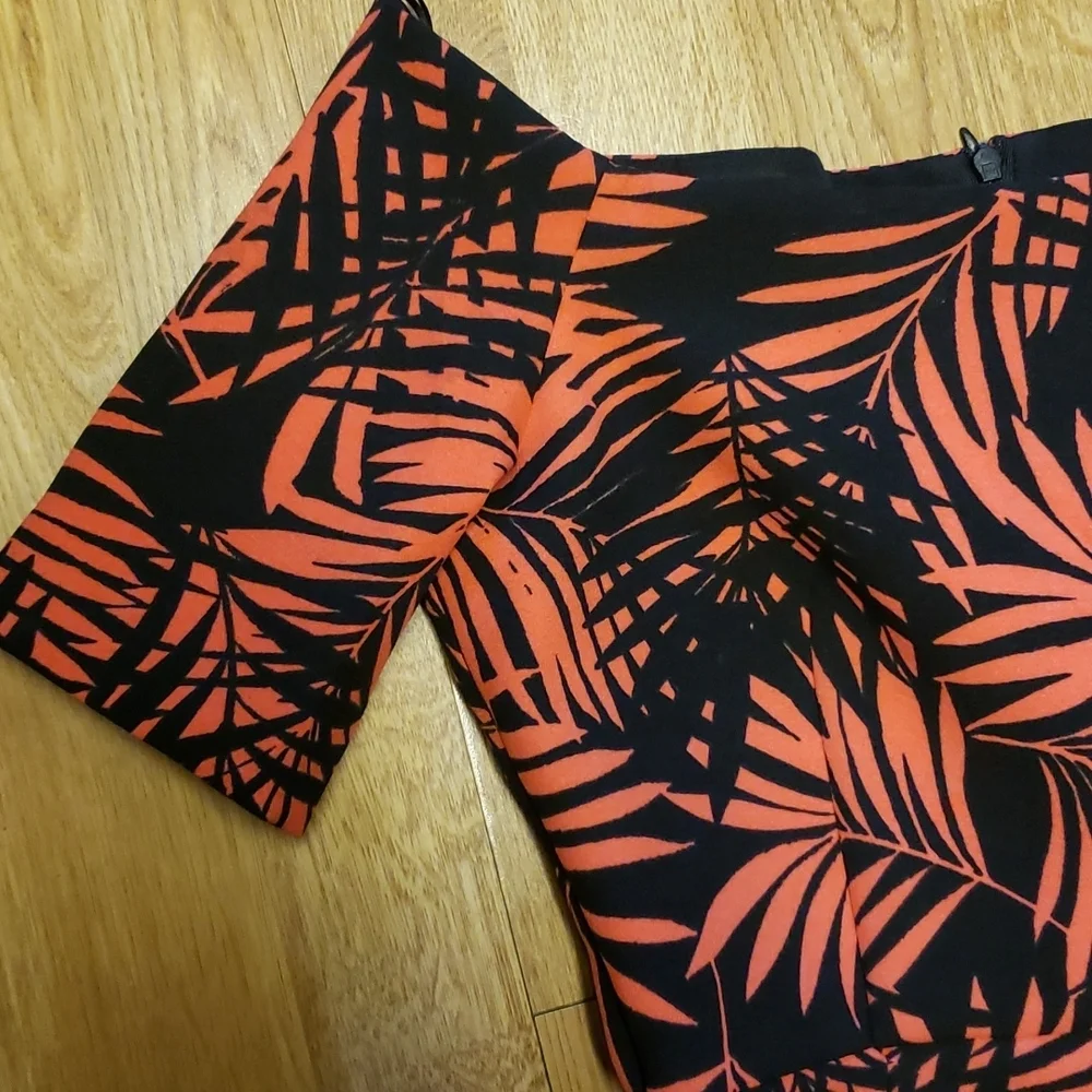 Zara palm leaf red/black OTS dress XS - Picture 2 of 4